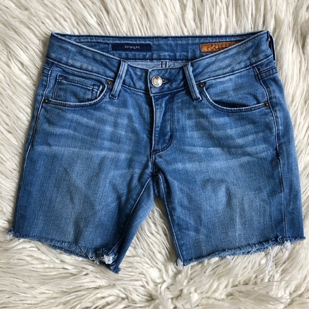 Sebastian McCall Womens Blue Denim Straight Cut Off Low Rise Shorts EUC Size 24